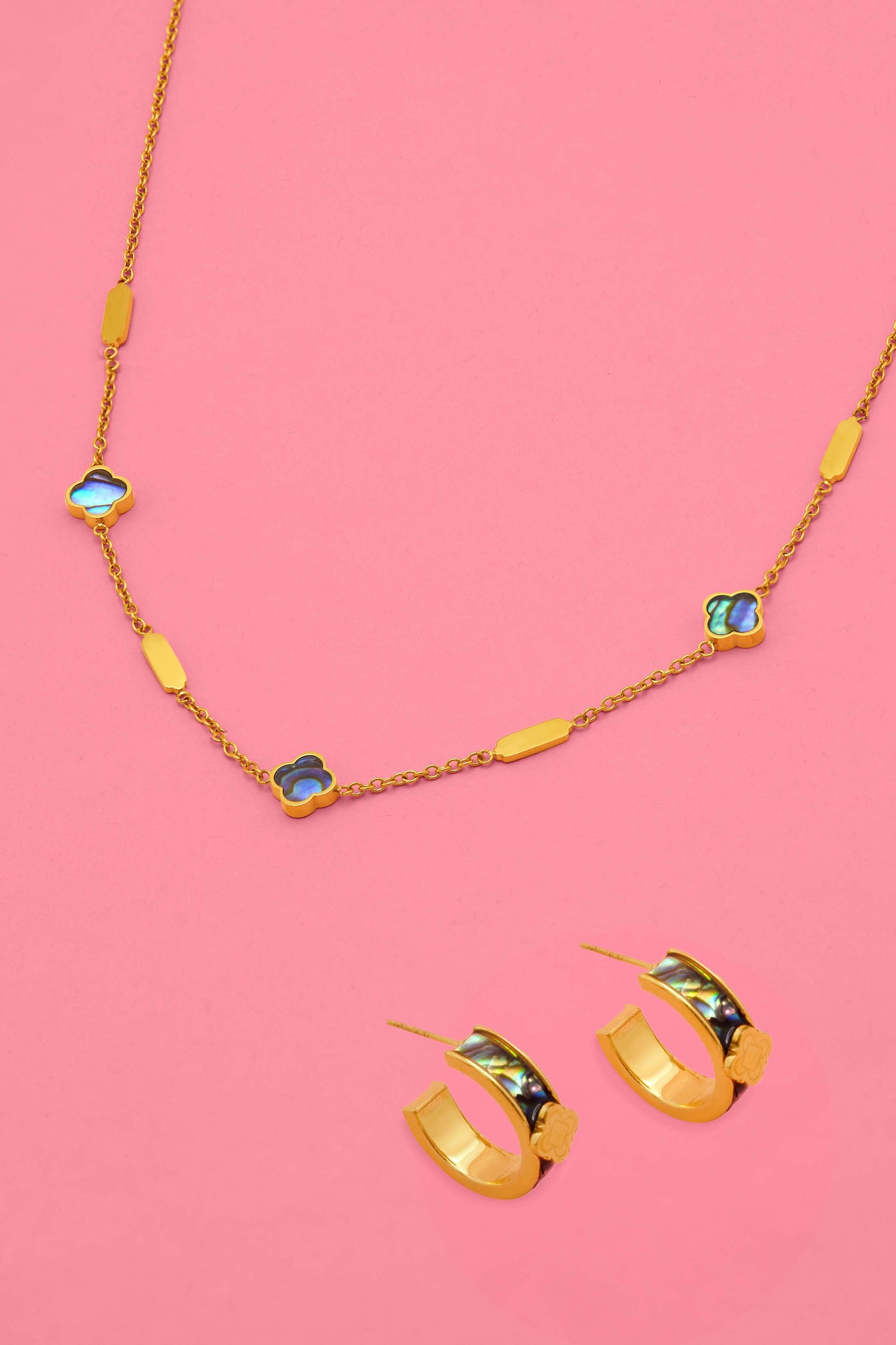 Blue Lagoon Abalone Petite Hoop Earring Set &amp; Charm Necklace Gift Set