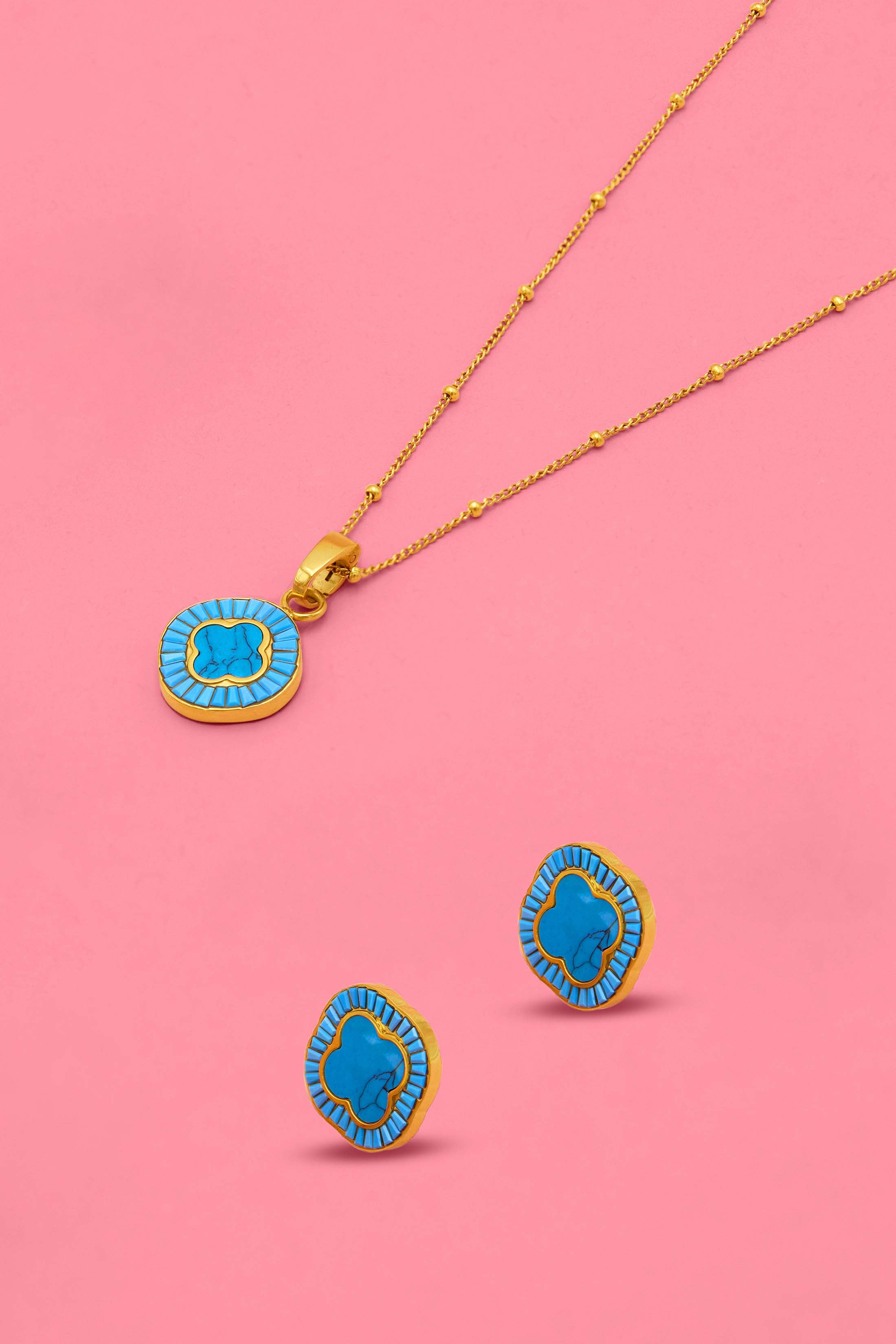 Faniello Turquoise Marble Stud Earrings &amp; Pendant Gift Set