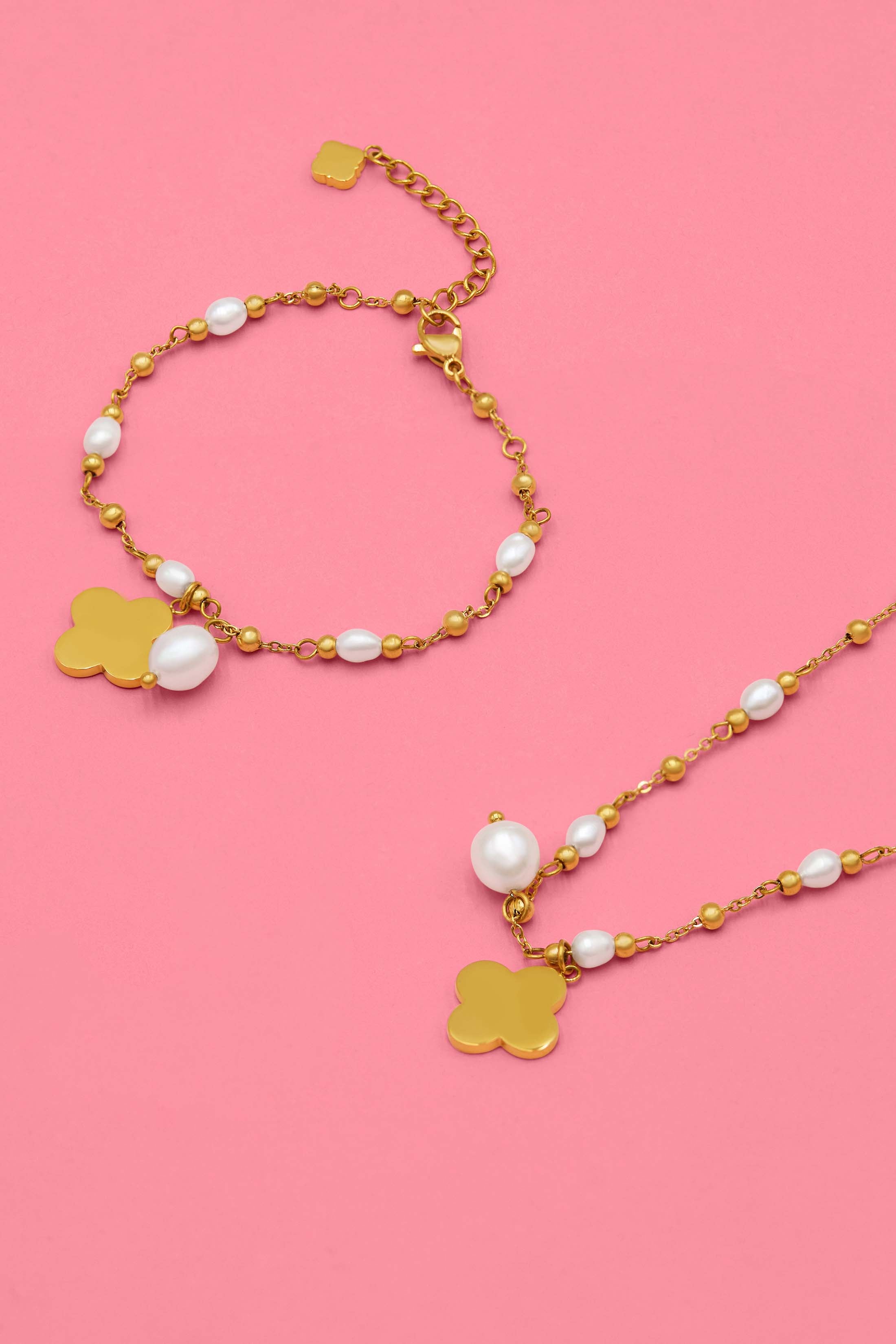 Freshwater Pearl Engravable Charm Bracelet &amp; Necklace Gift Set