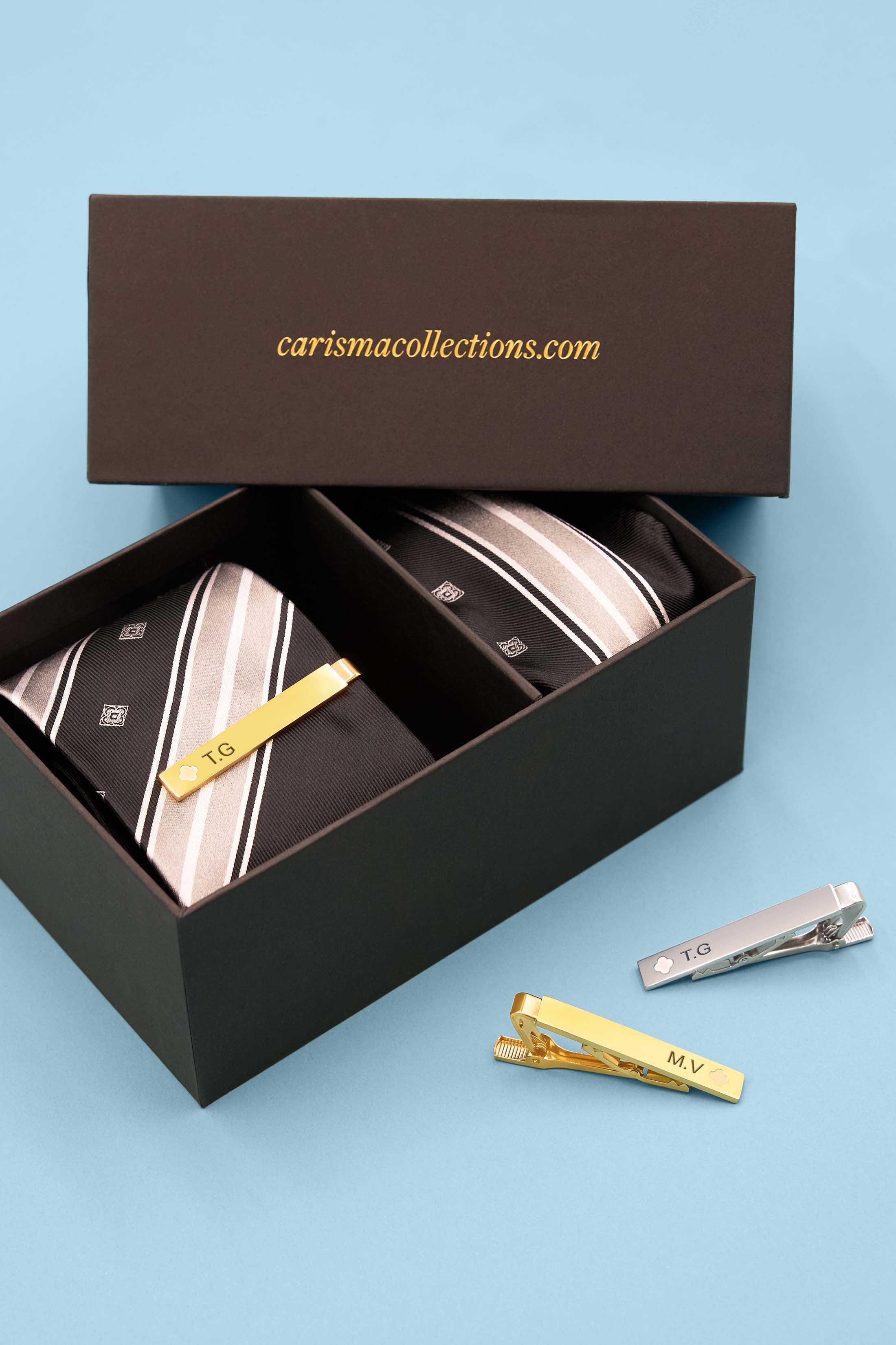 Obsidian Formal Tie &amp; Pocket Square &amp; Carisma Crest Tie Clip Gift Set