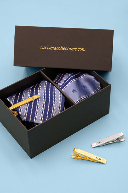 Coastline Tie &amp; Pocket Square &amp; Carisma Crest Tie Clip Gift Set