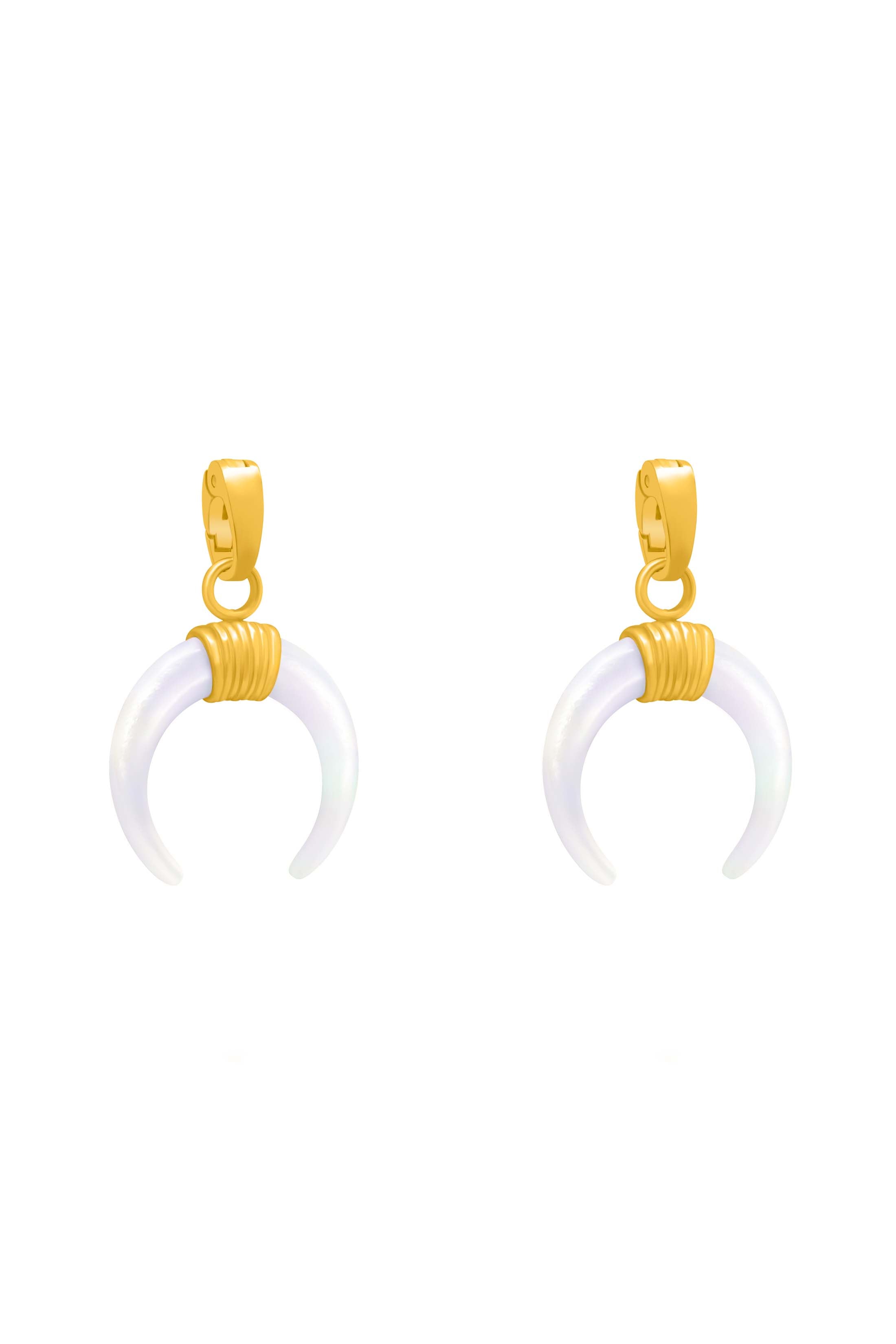 Crescent Mother of Pearl Horn Charm Pendant Earring Set