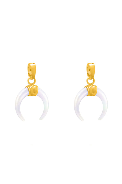 Crescent Mother of Pearl Horn Charm Pendant Earring Set