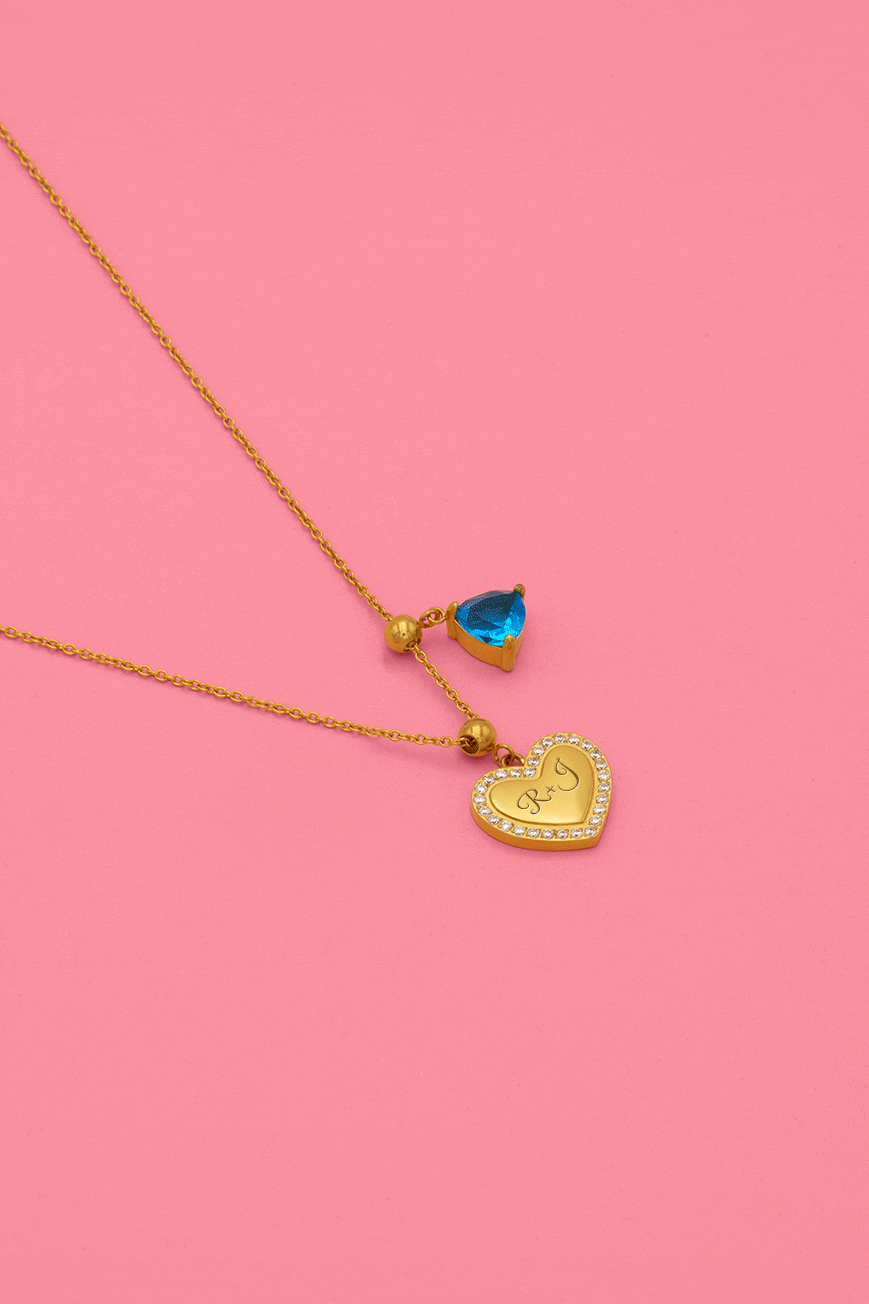 Qalbi Halo Engravable Toggle Charm &amp; Birthstone Necklace Gift Set