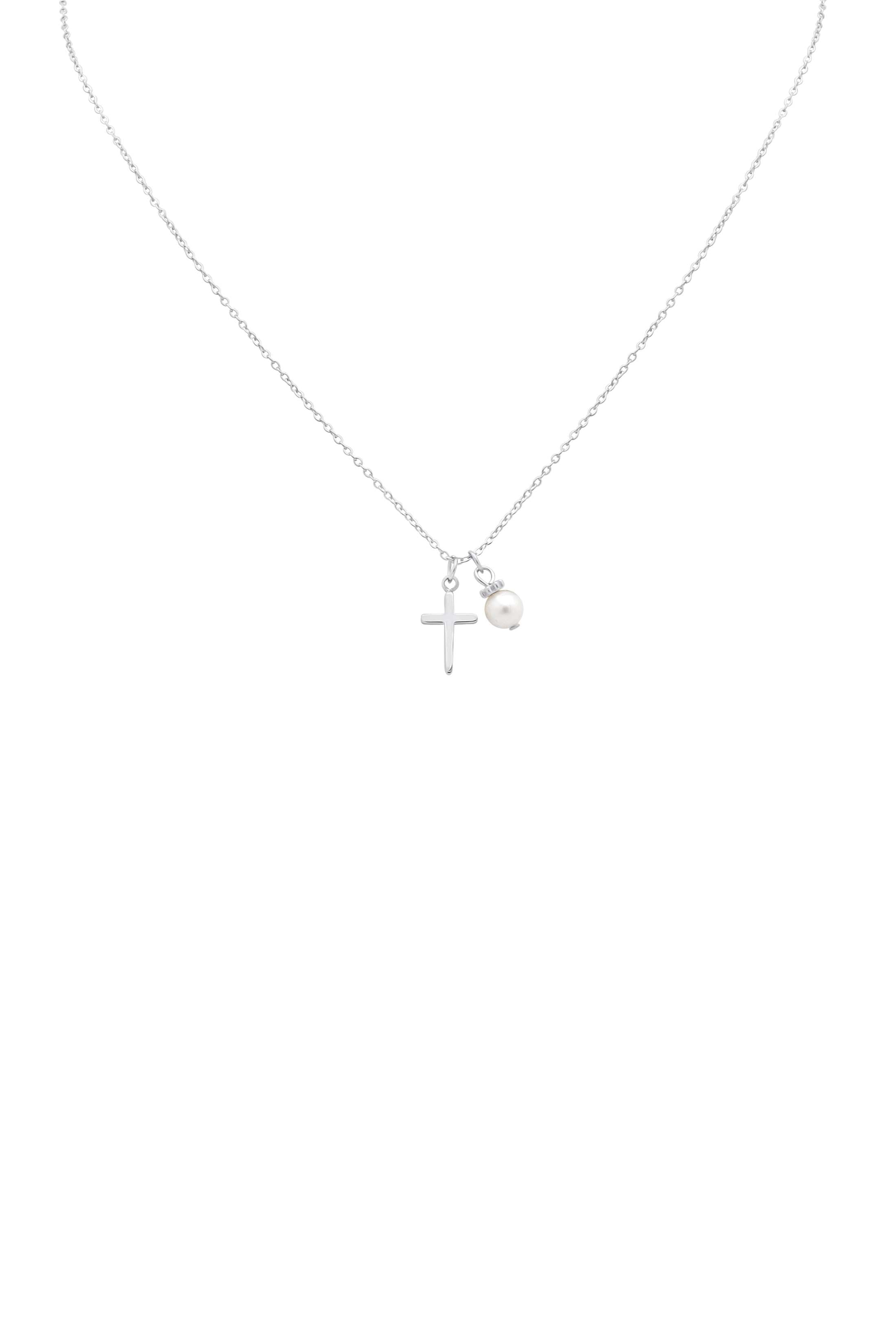 Cross &amp; Pearl Silver Necklace