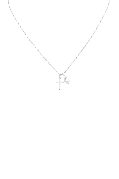 Cross &amp; Pearl Silver Necklace