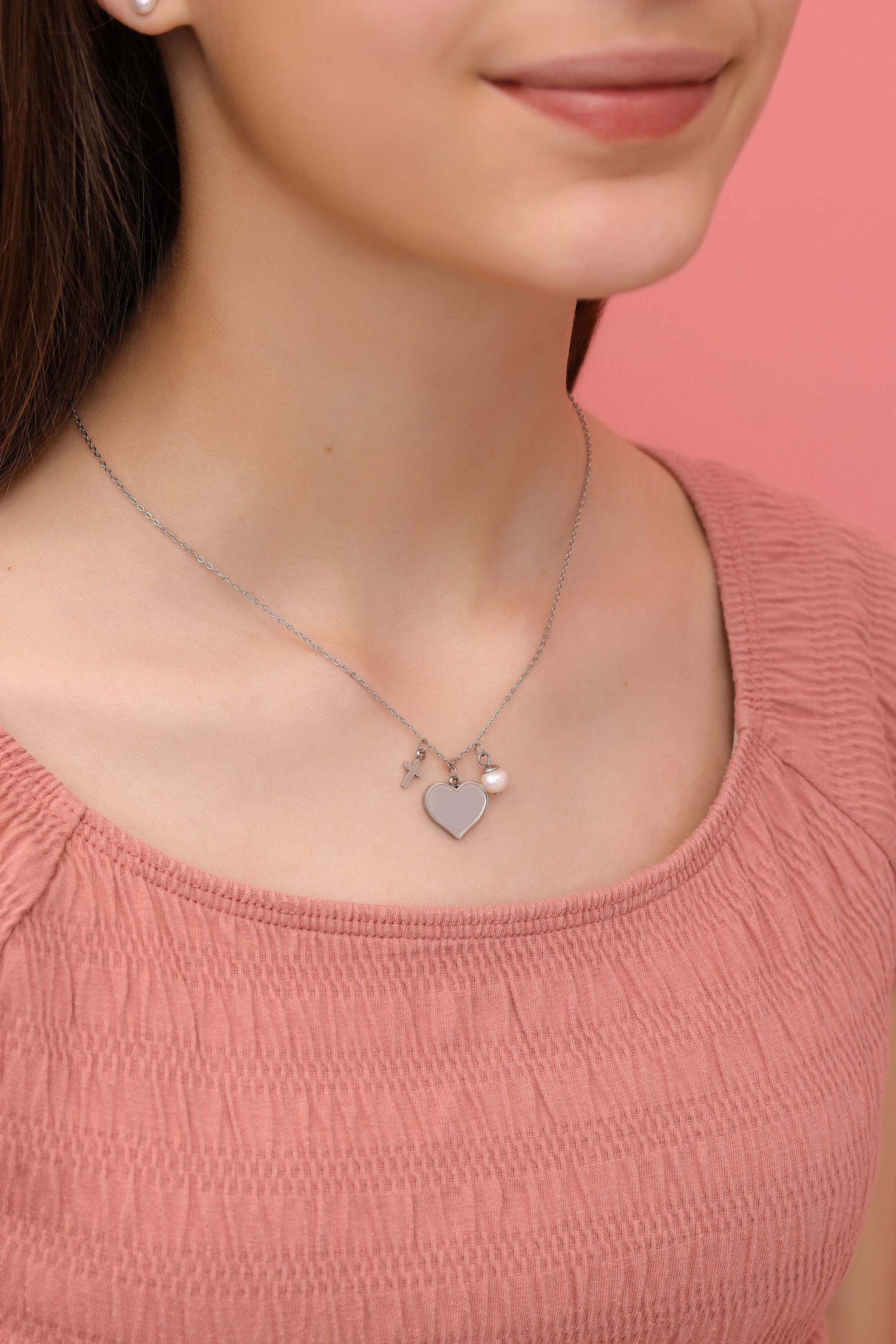 Engravable Silver Heart Charm Necklace