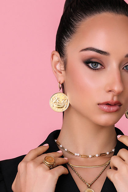 Xini Coin Embossed Statement Earrings
