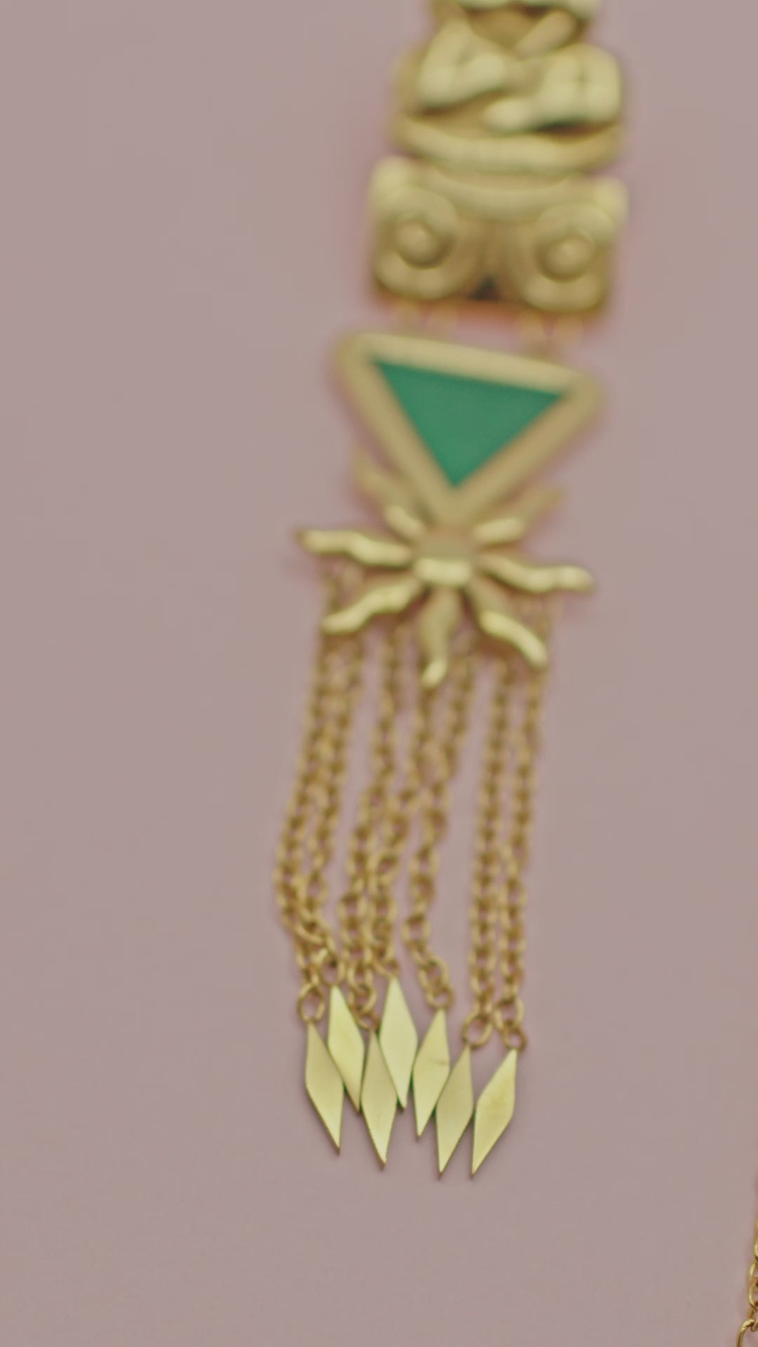 Green Enamel Neolithic Tassel Drop Earrings