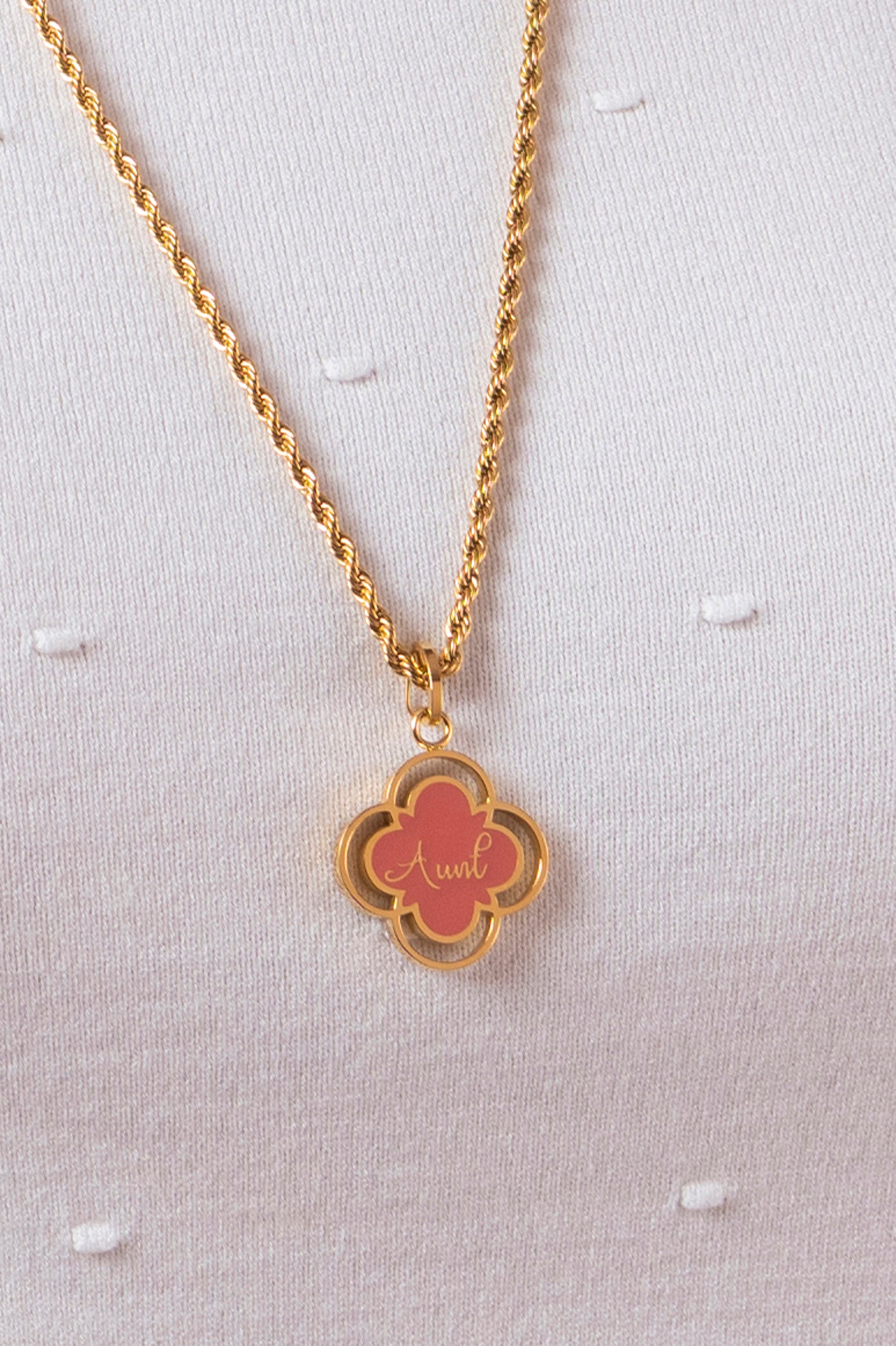 "Aunt" Pink Enamel Pendant