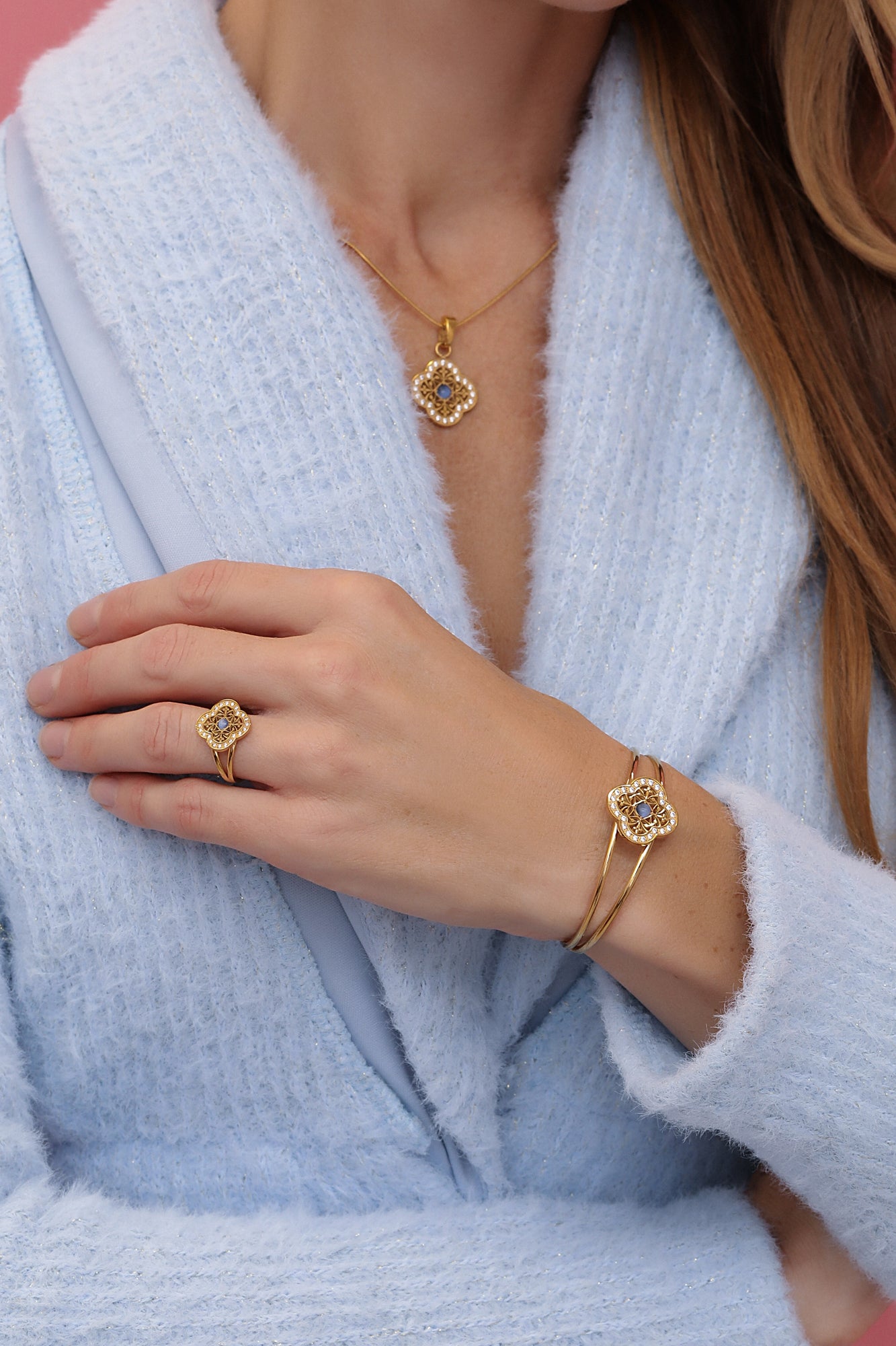 Azure Cat Eye Ring &amp; Bangle Gift Set