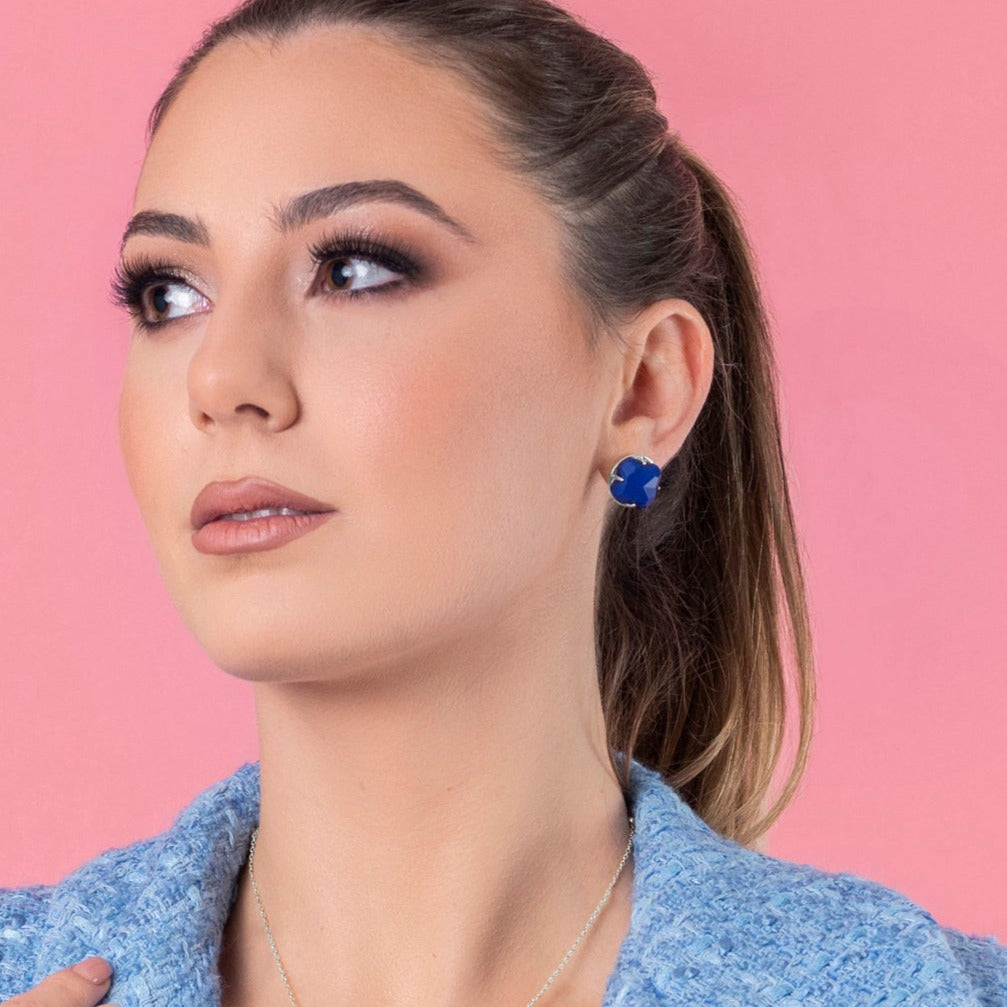 Stone Station Stud Earring Set Silver Coloured