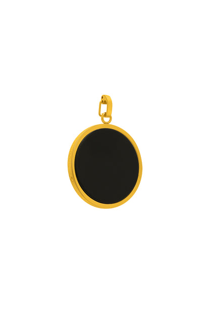 Black Obsidian Stone Pitted Edge Large Circle Pendant