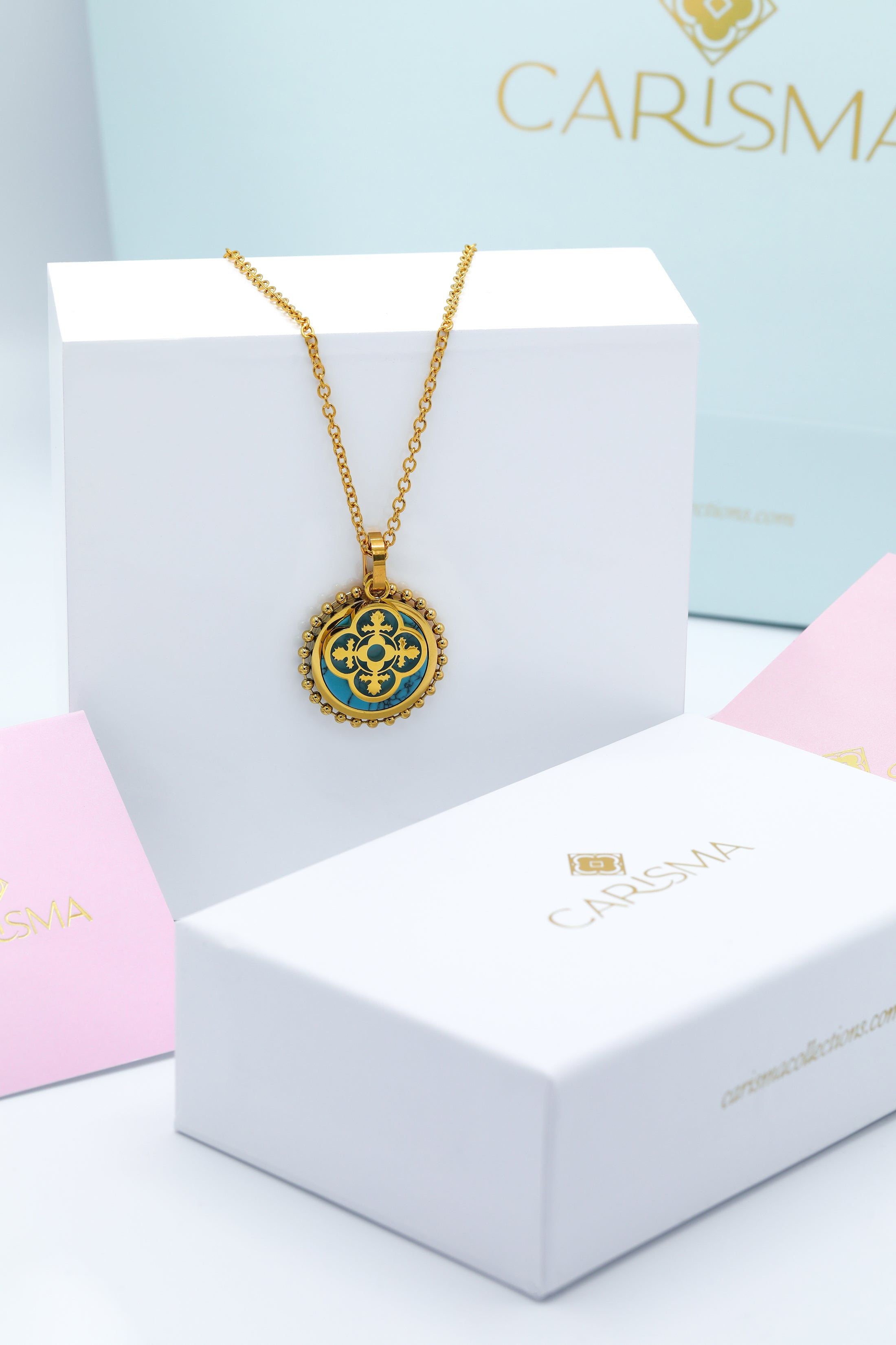 Turquoise Stone &amp; Tile Pendant Gift Set