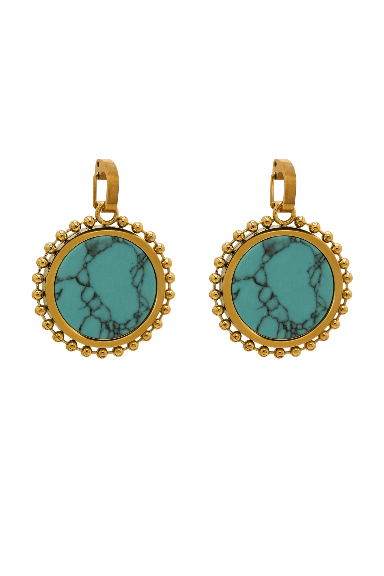 Turquoise Stone &amp; Tile Pendant Earring Set