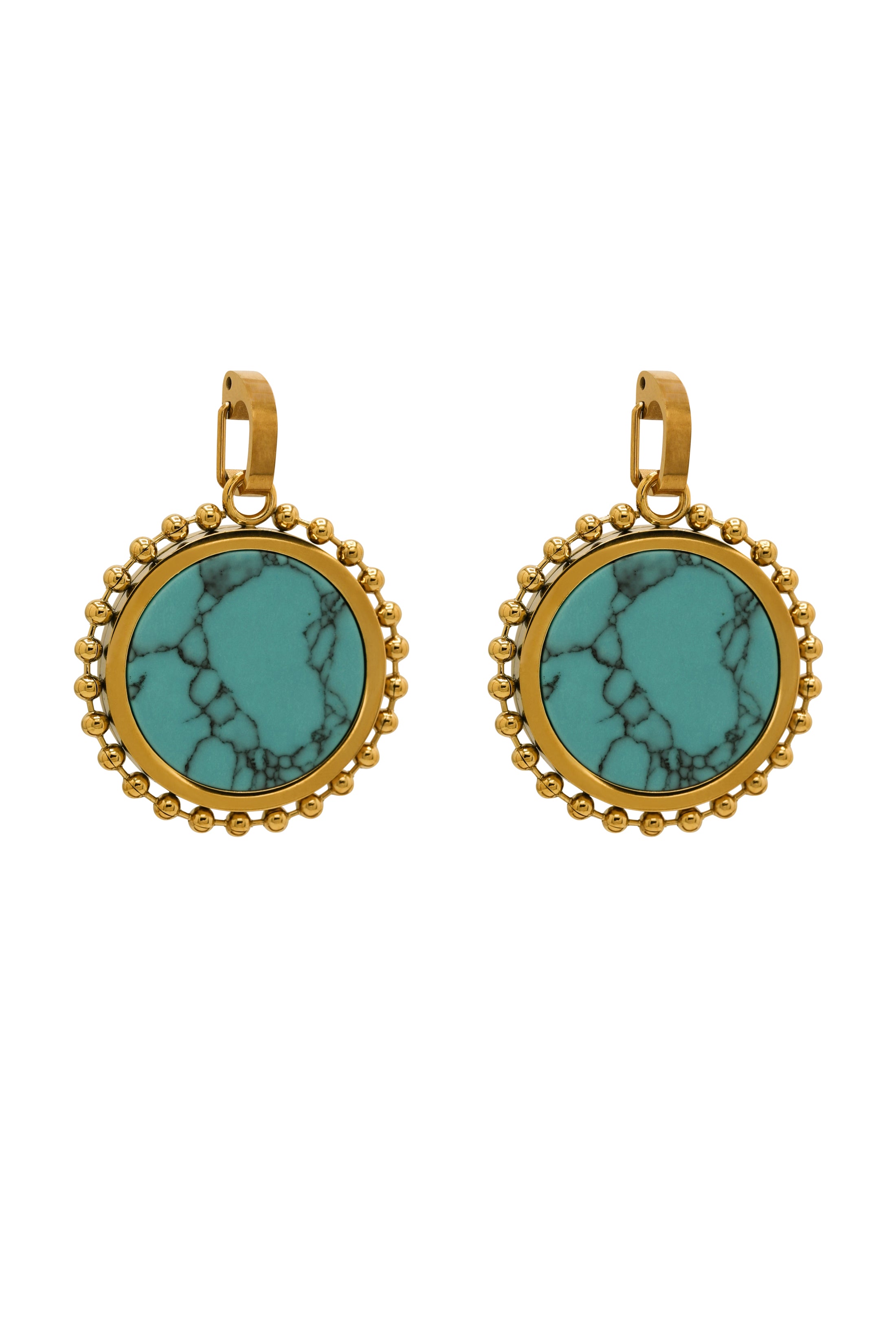 Turquoise Stone &amp; Tile Pendant Earring Set