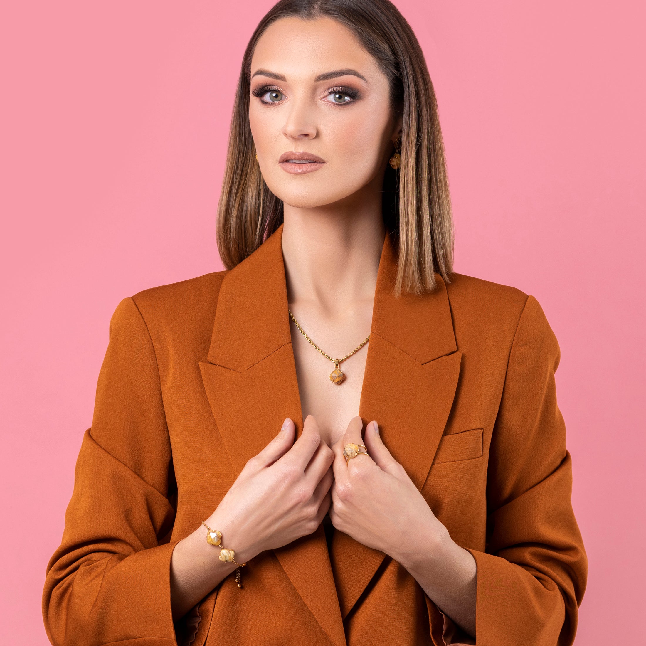 Stone Station Drop Stone Stud Earring Set