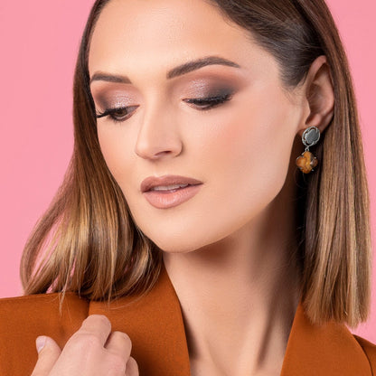 Stone Station Drop Stone Stud Earring Set Silver Coloured