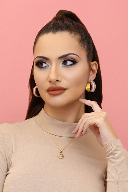 Faniello Pink Cat Eye Hoop Earring Set