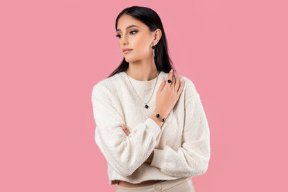 Stone Station Oversized Hoop Earring Set Silver Coloured