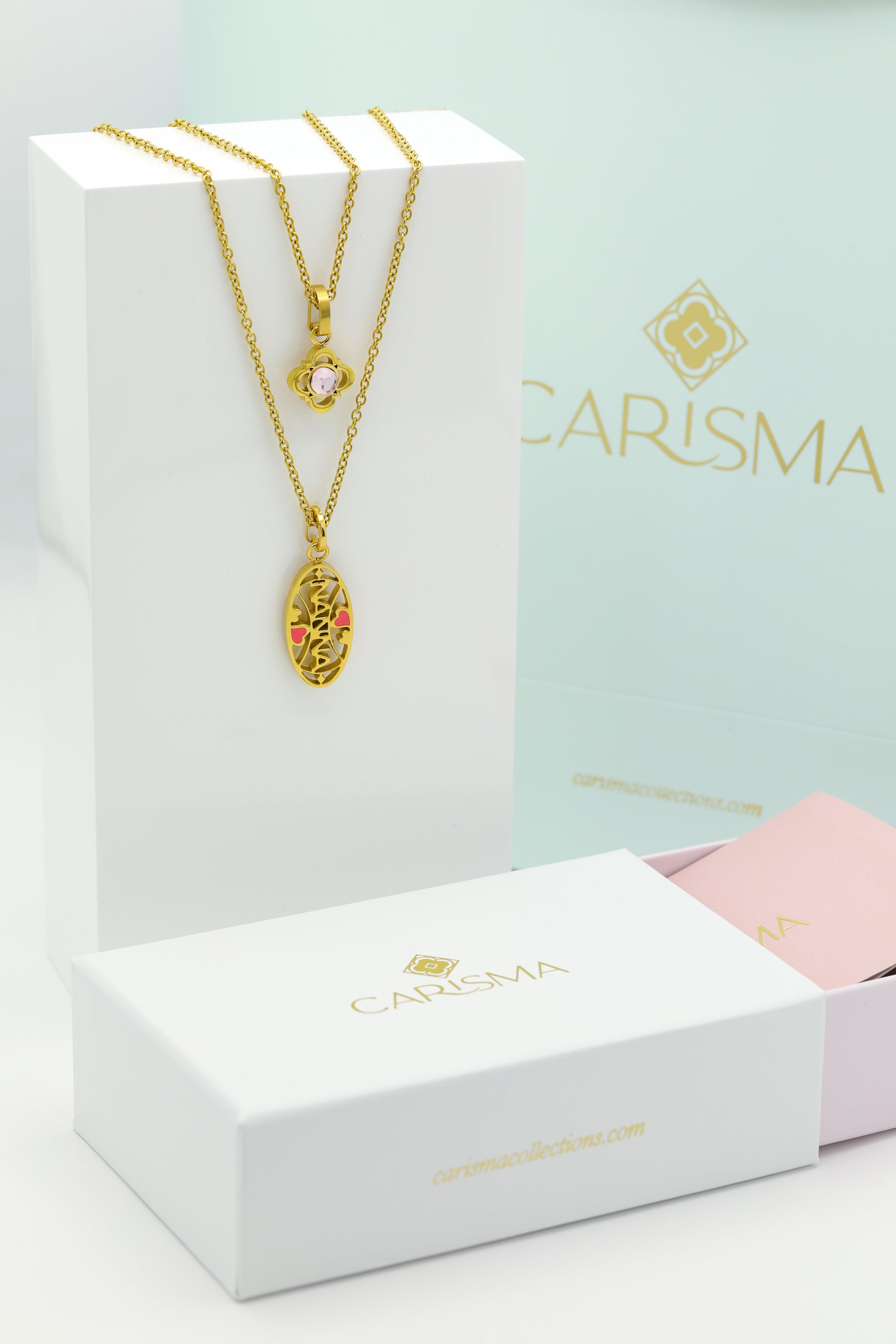 &quot;Nanna&quot; Hollow Oval Pendant &amp; Carisma Logo Birthstone Pendant Gift Set