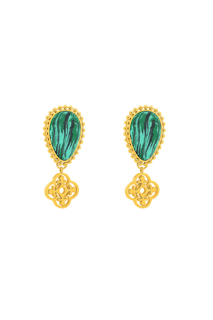 Plaza Green Stone Maltese Tile Pattern Drop Earring Set