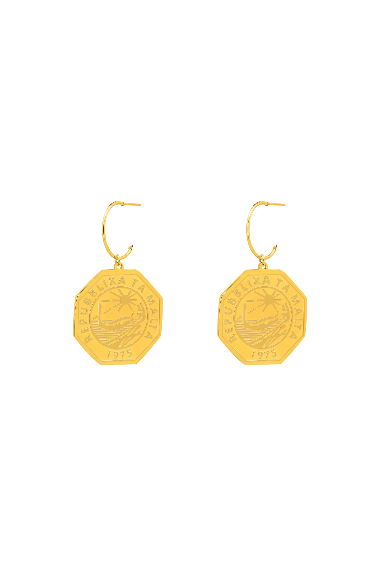 Octagon 25 Cent Luzzu Coin Pendant Hoop Earring Set