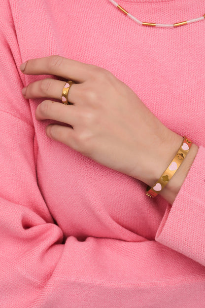 Pink Heart Enamel Ring