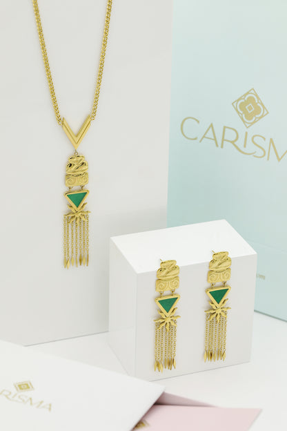 Neolithic Statement Green Enamel Necklace &amp; Earrings Gift Set