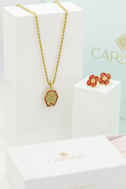 Wellness Pendant &amp; Neolithic Red Ochre Stud Earrings Gift Set
