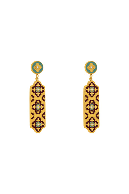 Lellux Teal &amp; Burgundy Maltese Tile Drop Earrings