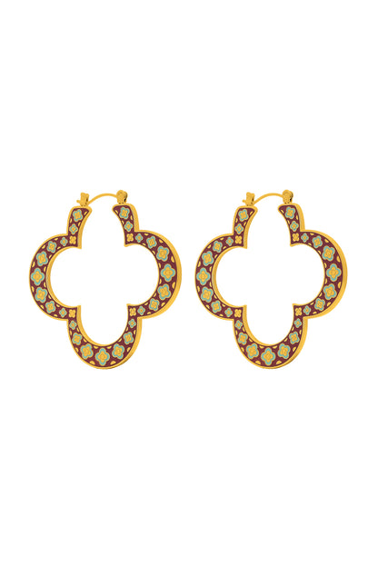 Lellux Teal &amp; Burgundy Maltese Tile Oversized Hoop Earring Set