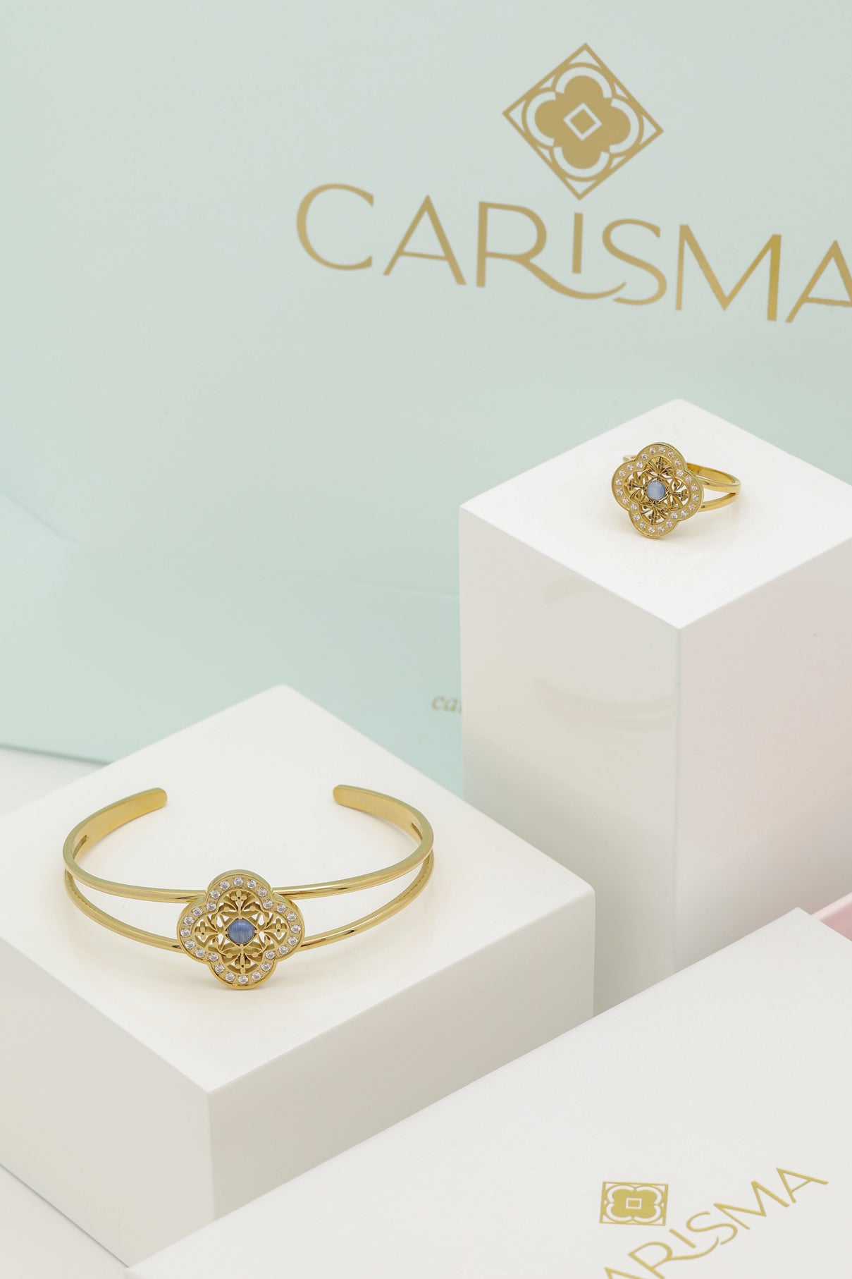 Azure Cat Eye Ring &amp; Bangle Gift Set