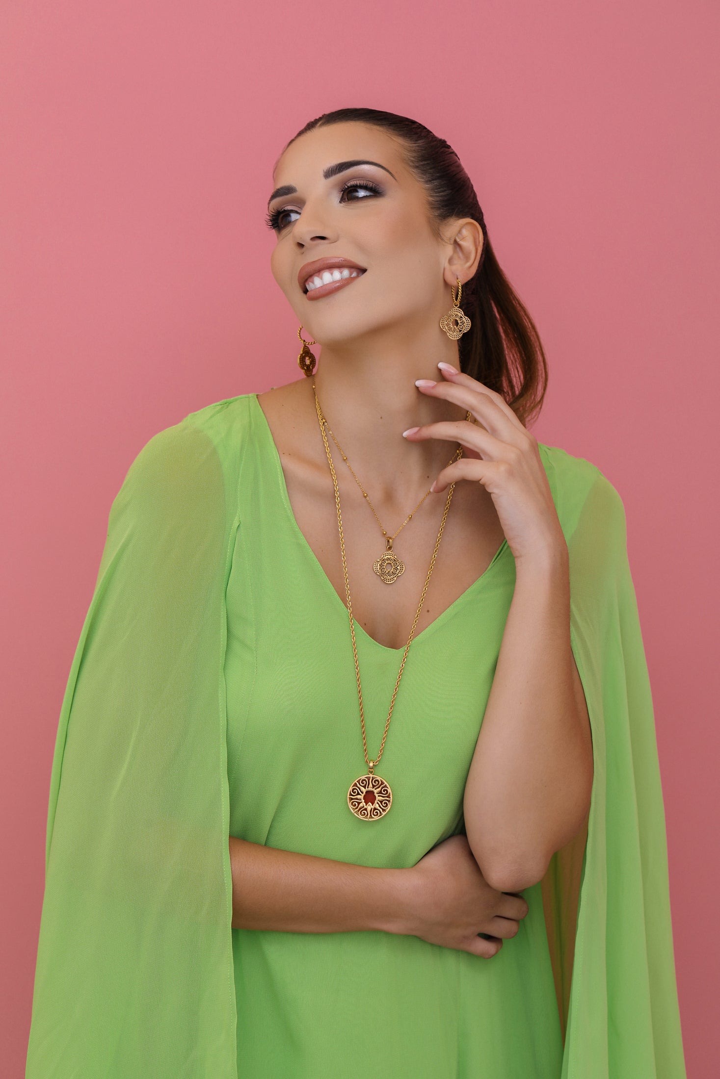 Red Ochre Marble Stone Pitted Edge Large Circle Pendant