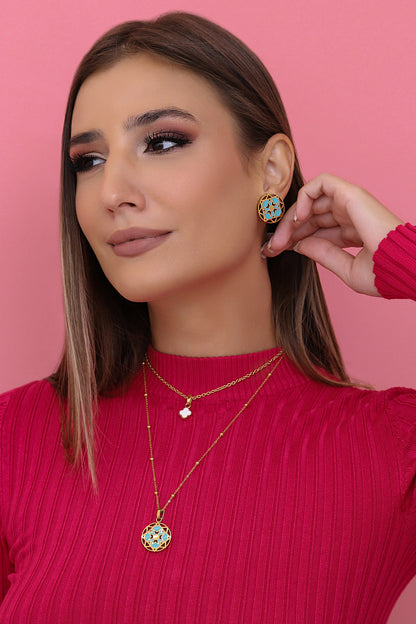 Turquoise Maltese Cross Stud Earring Set