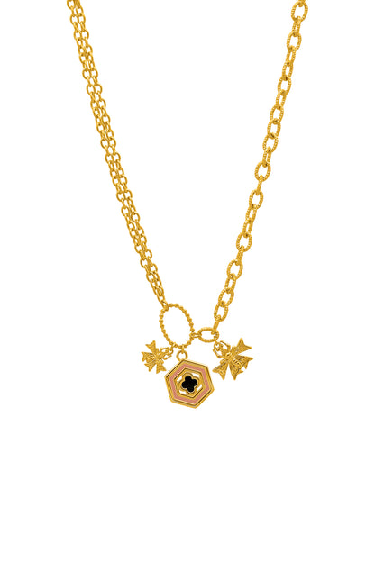 Reġina Pink &amp; Black Enamel Charm Necklace