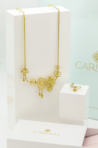 Reġina Statement Necklace &amp; White Enamel Ring Gift Set