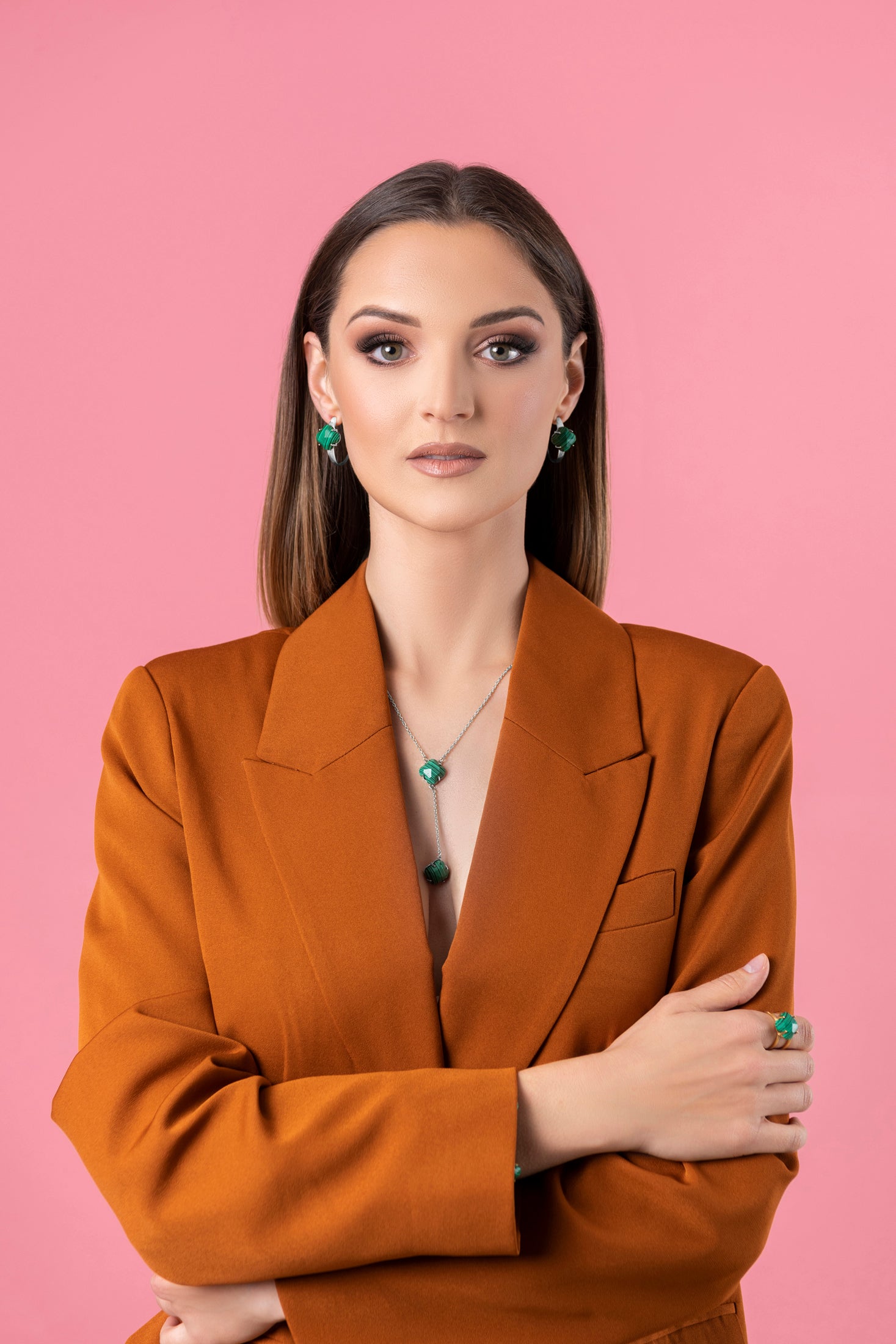 Stone Station Necklace Silver Coloured