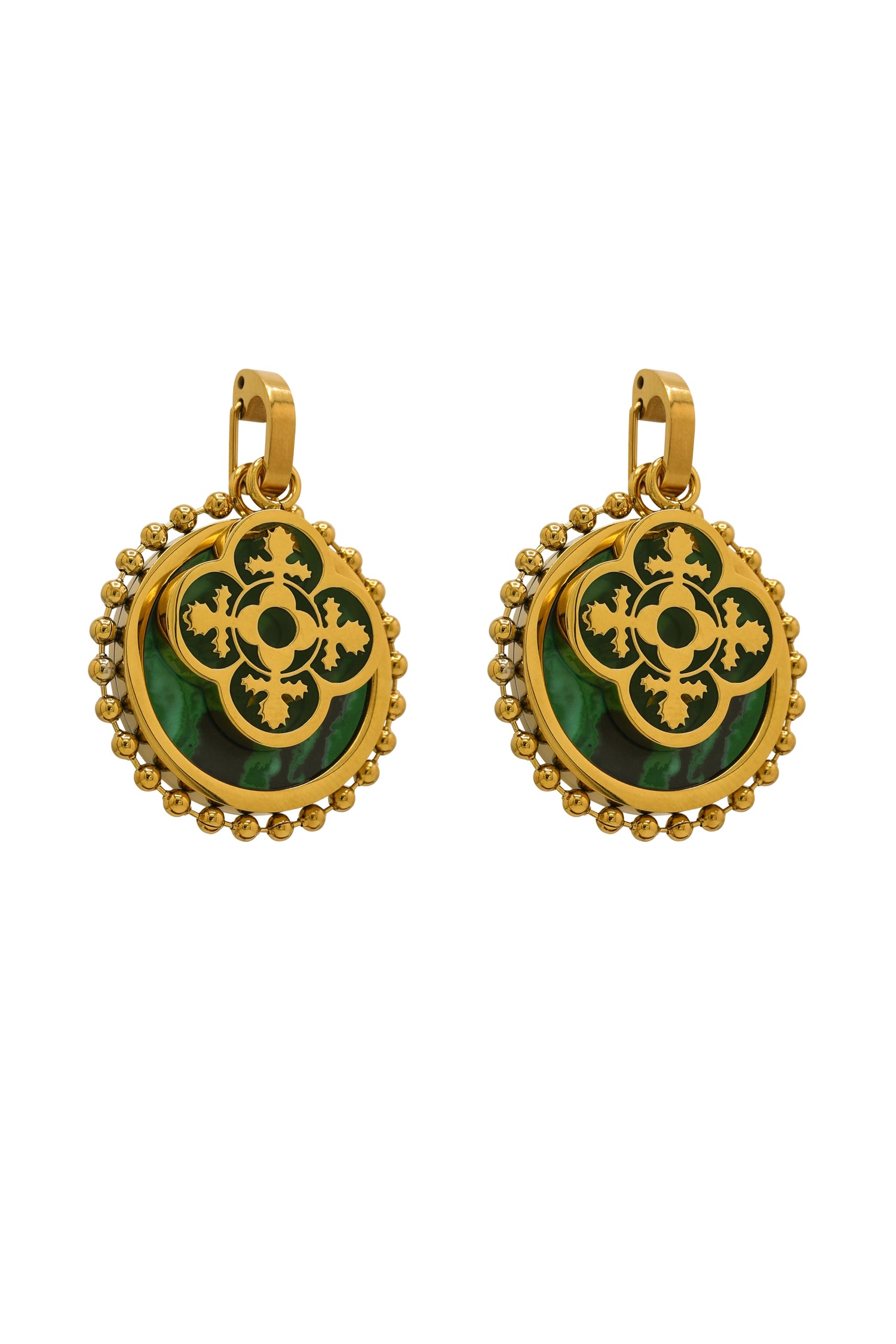 Malachite Stone &amp; Tile Pendant Earring Set