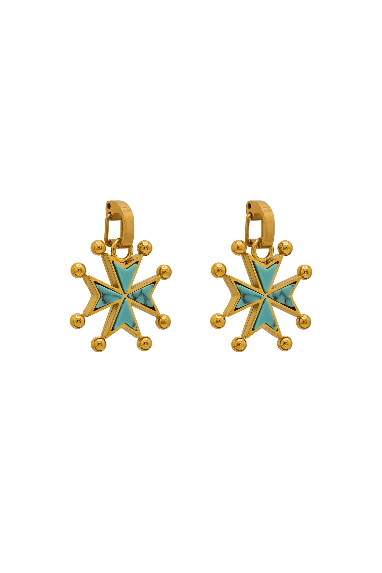 Turquoise Stone Maltese Cross Pendant Earring Set