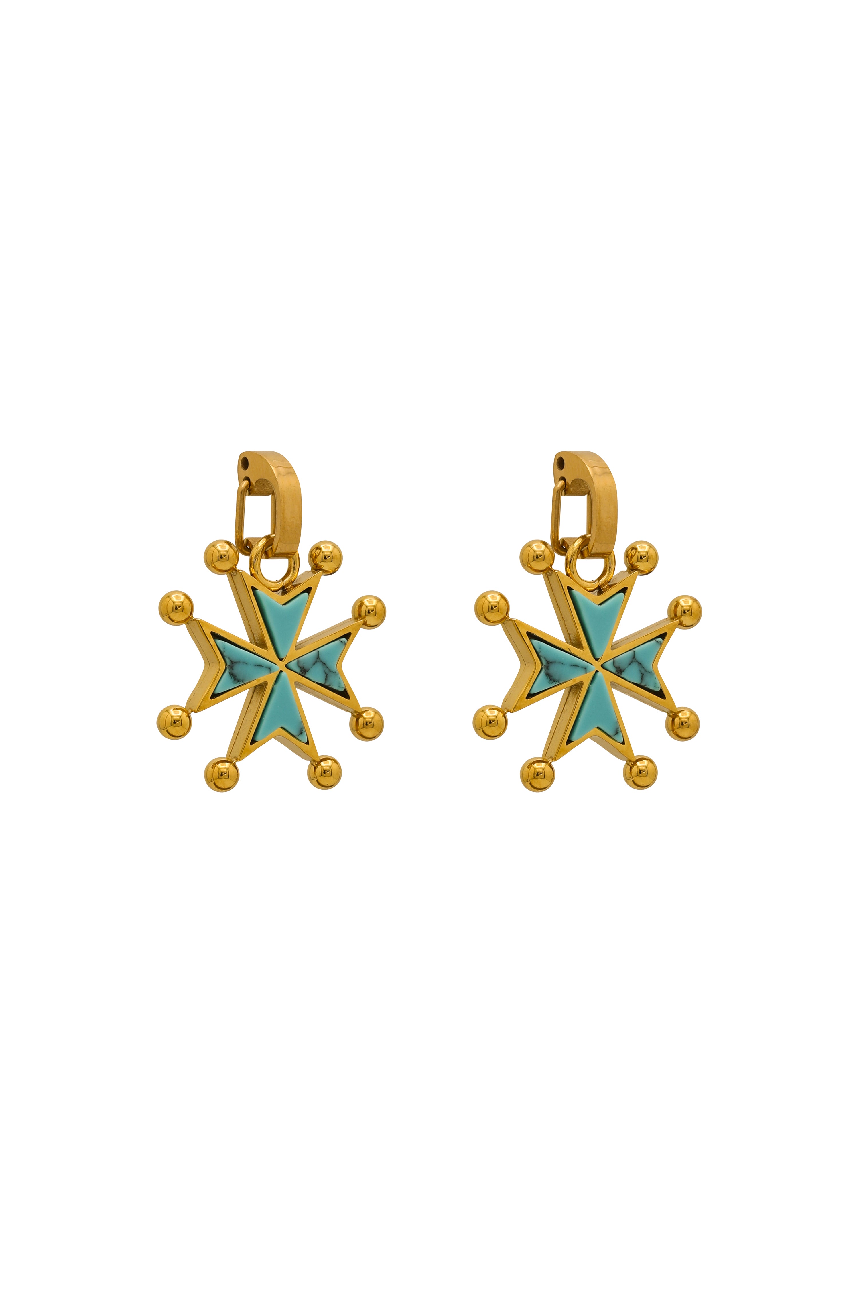 Turquoise Stone Maltese Cross Pendant Earring Set