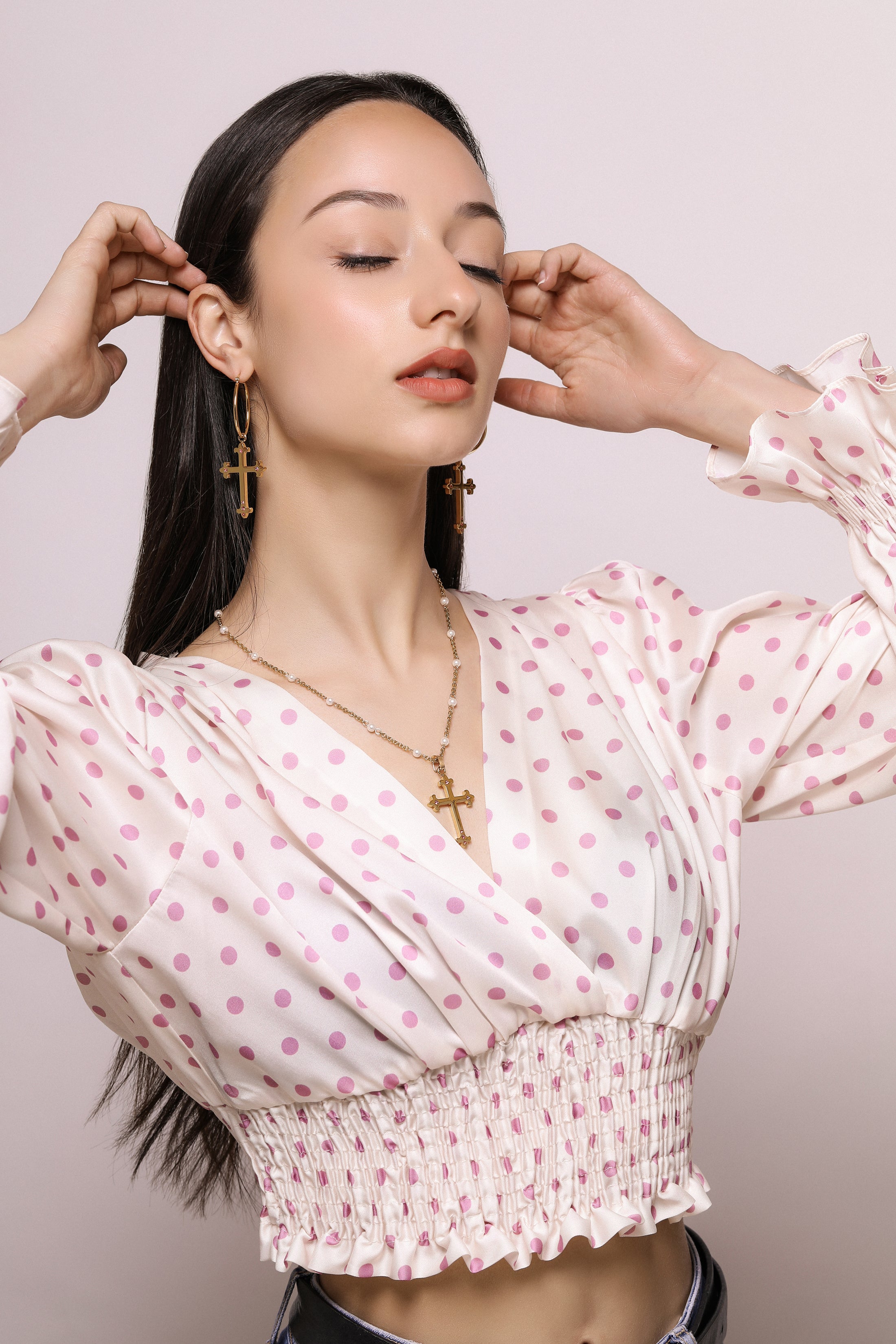 Pink Crystals Carisma Cross Pendant Earring Gift Set