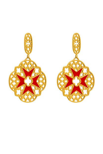 Bizzilla Red Maltese Cross Earring Set