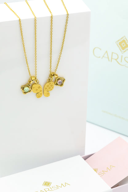 L-Aqwa Ħabiba Butterfly Wings Pendants &amp; Carisma Logo Birthstone Pendant Gift Set