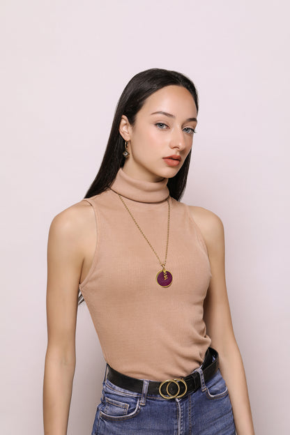 Maroon Stone Marble Large Circle Pendant