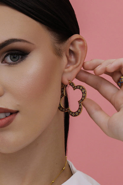 Lellux Teal &amp; Burgundy Maltese Tile Oversized Hoop Earring Set