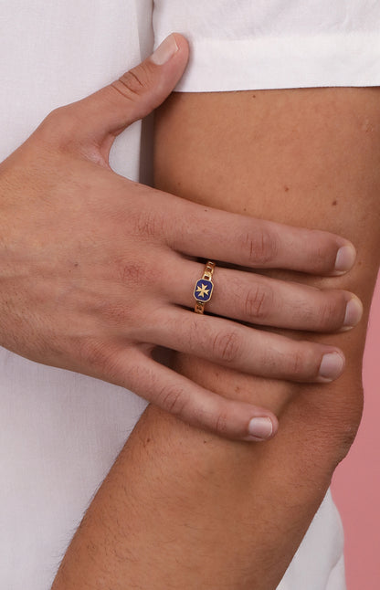 Deep Blue Maltese Cross Link Ring