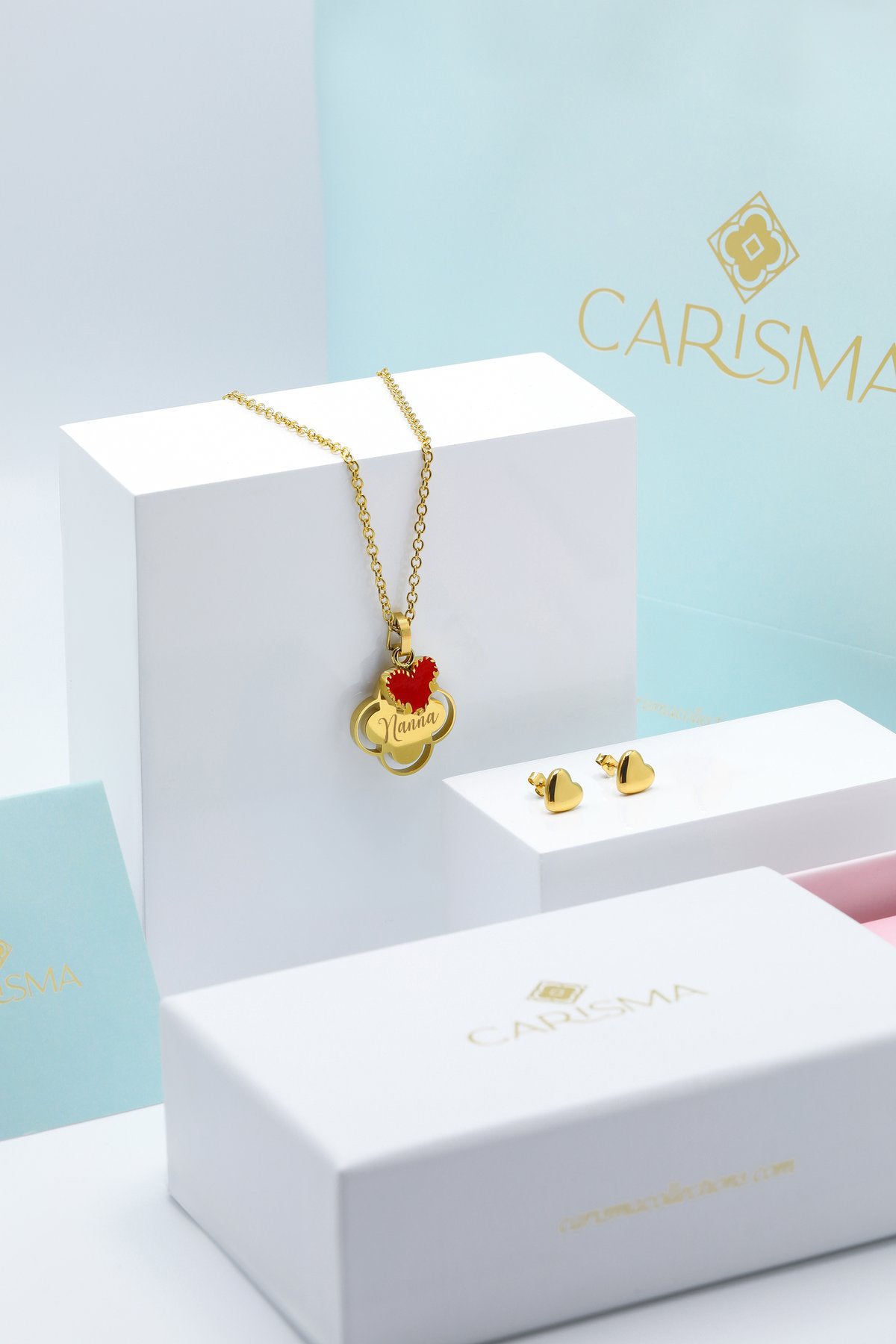 "Nanna" &amp; "Grandma" Carisma Pendant, Qalbi Pendant &amp; Heart of Gold Earing Gift Set