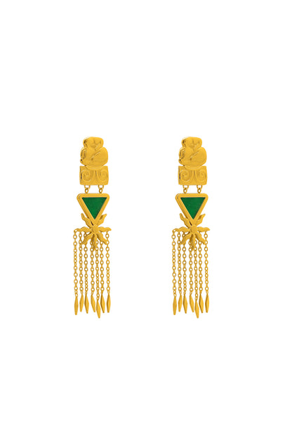 Green Enamel Neolithic Tassel Drop Earrings