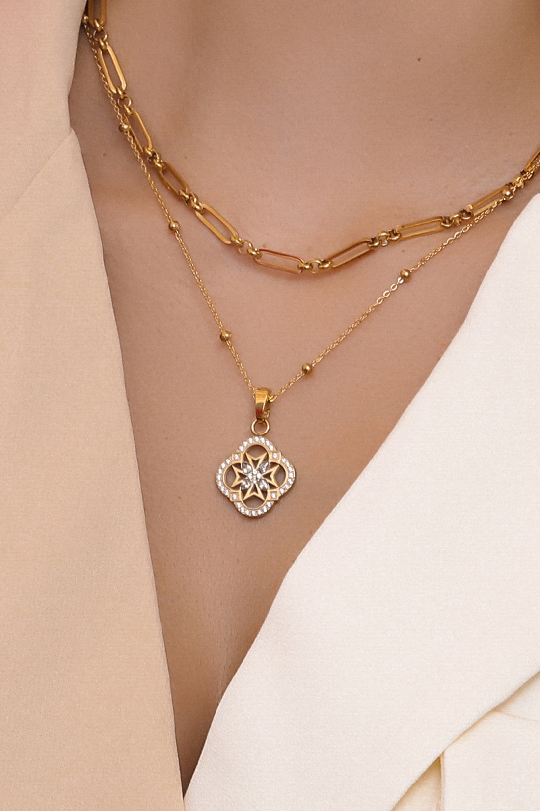 Quad Crystal Maltese Cross Pendant
